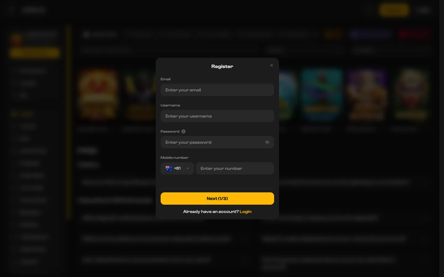 The JokaRoom registration form Australian players fill in on the operator's site, collecting details this site never receives
